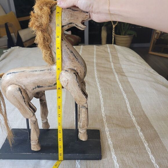 Wood Figurine Primitive Puppet Mane Tail Display Horse Animal Decor Display - Picture 5 of 7